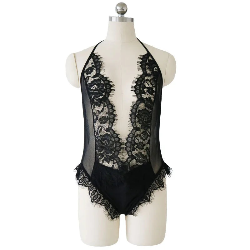 5XL Plus Size Lace Babydoll Lingerie – Deep V Floral Nightwear