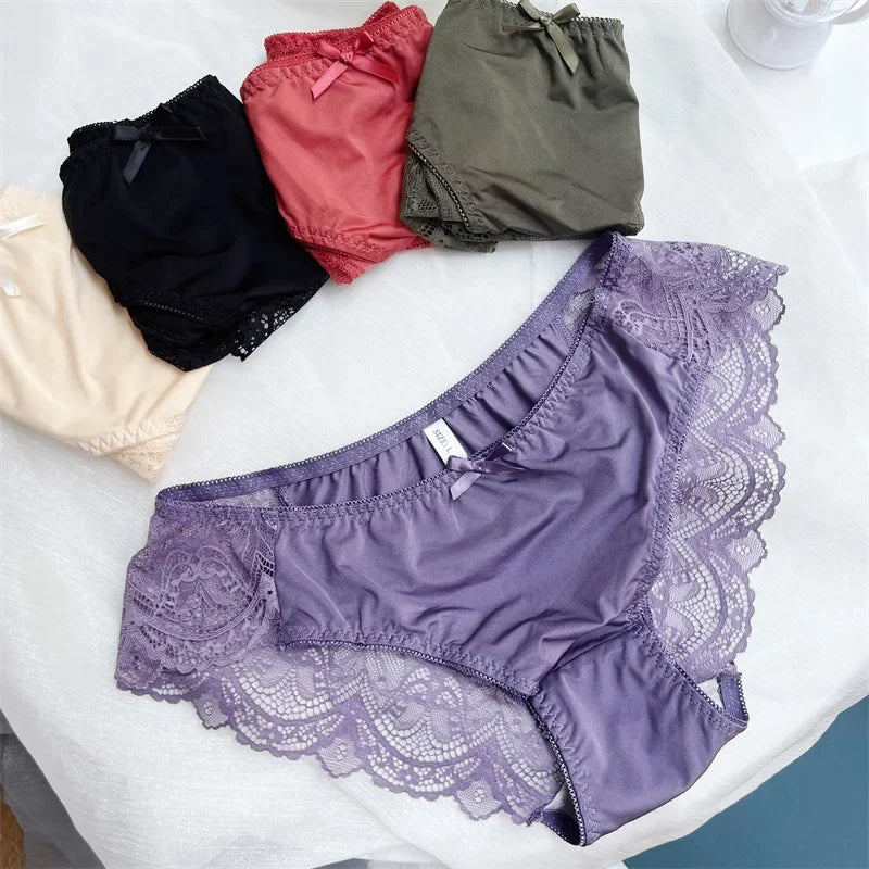 Plus Size Lace Briefs for Women – Seamless Ice Silk Panties L–4XL