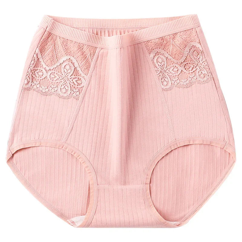 XL–6XL Plus Size High-Waisted Cotton Briefs for Women | Lace-Trim Antibacterial Underwear