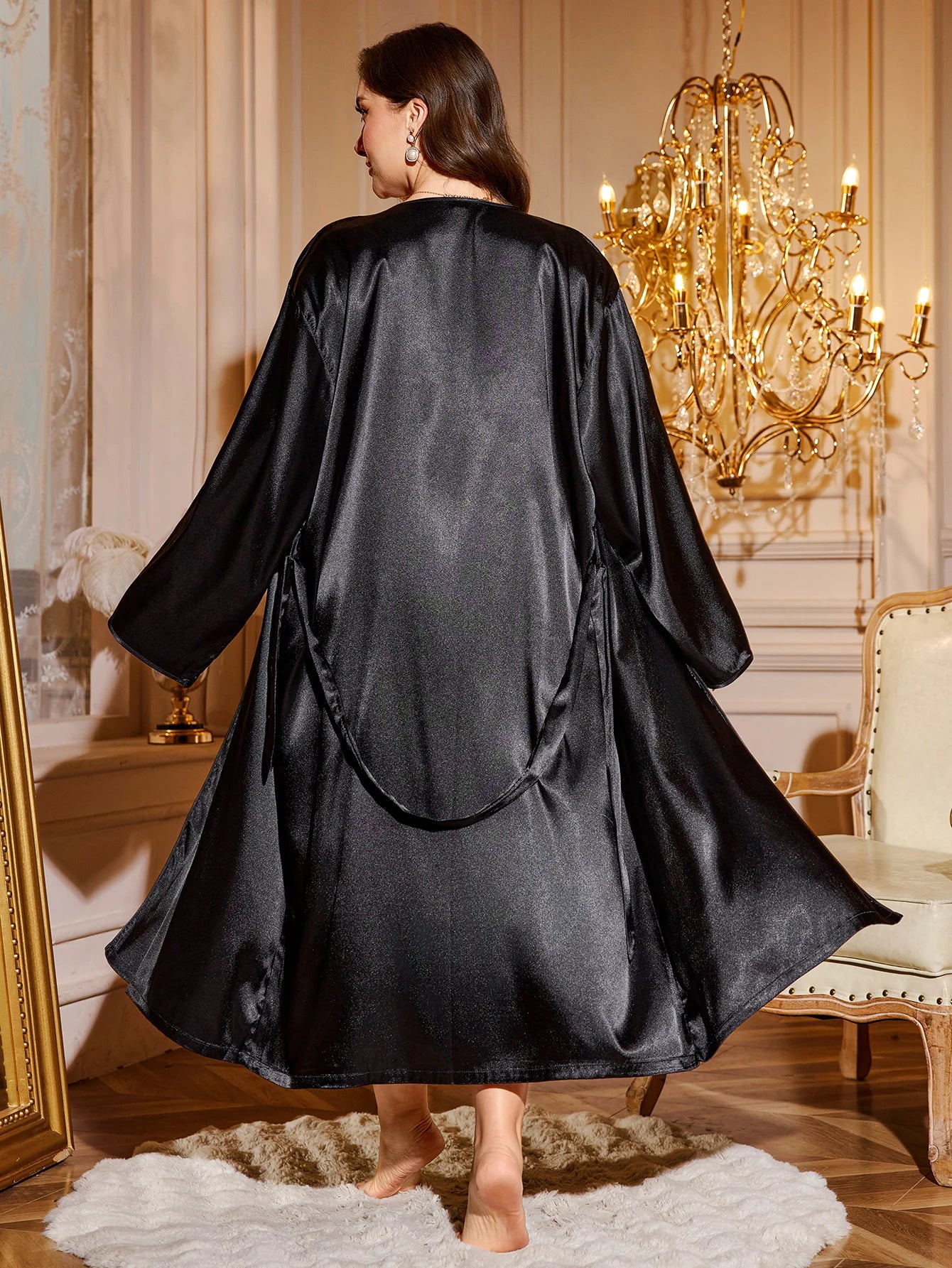 Plus Size 2 Piece Satin Sleepwear Set – Long Robe & Nightdress 1XL–5XL