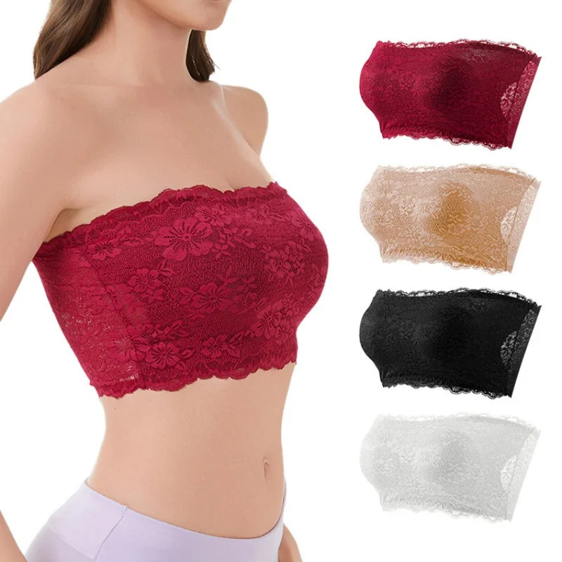 Plus Size Strapless Lace Bra – Seamless Wireless Body Shaping Support