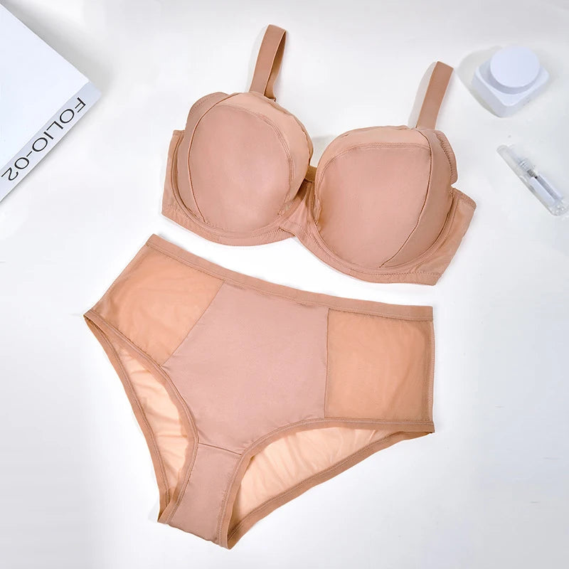 Plus Size Minimizer Bra & Panty Set – Full Coverage Underwire Lingerie (D–H Cup)