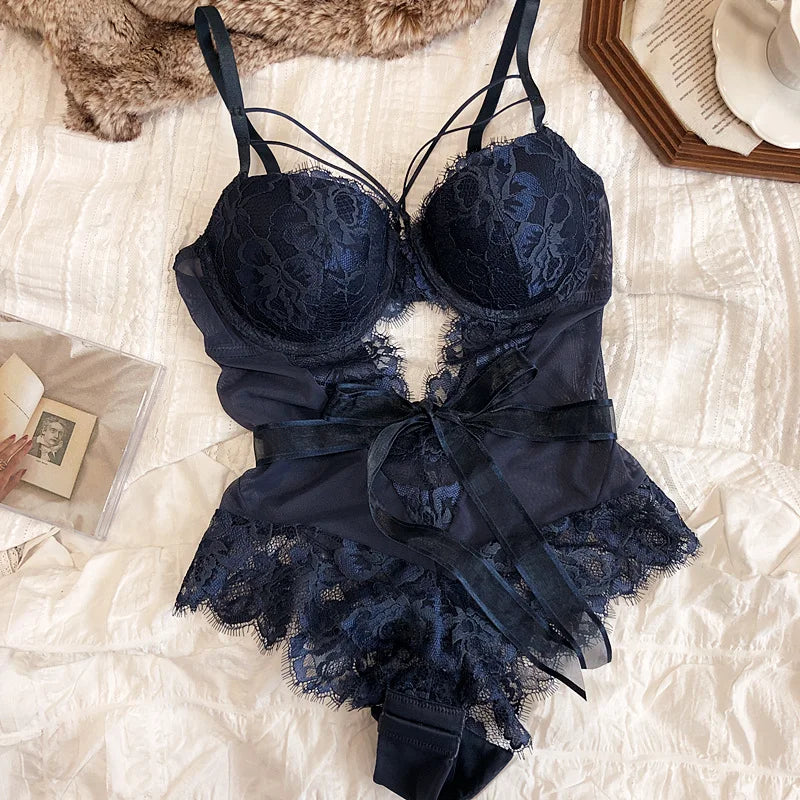French Lace Push-Up Bodysuit with Adjustable Straps