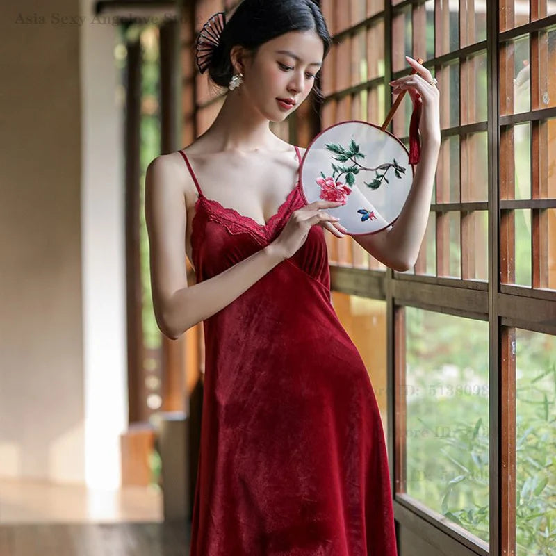 Plus Size Velvet Twinset Robe Set for Women – Long Kimono Bathrobe & Nightgown (Up to 5XL)