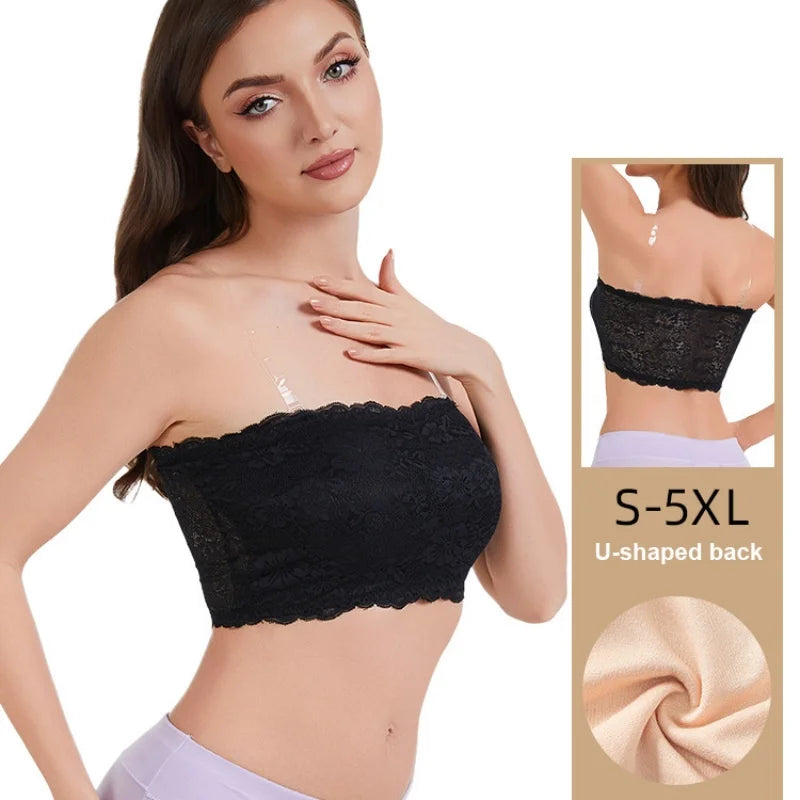 Plus Size Strapless Lace Bra – Seamless Wireless Body Shaping Support