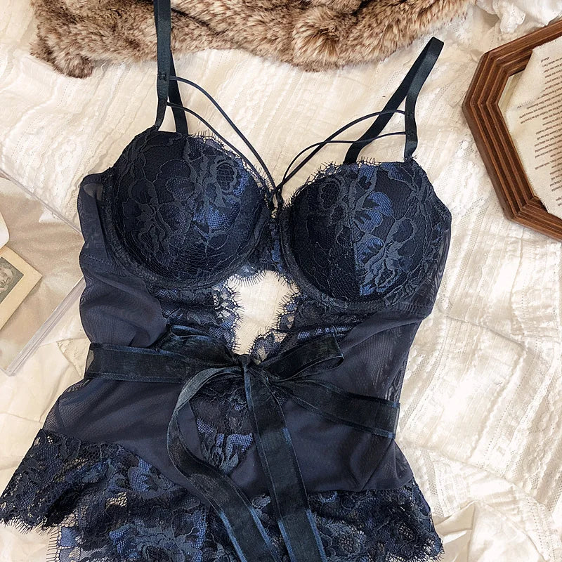 French Lace Push-Up Bodysuit with Adjustable Straps