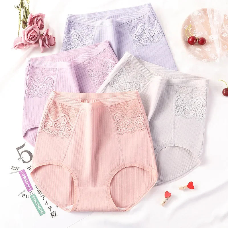 XL–6XL Plus Size High-Waisted Cotton Briefs for Women | Lace-Trim Antibacterial Underwear