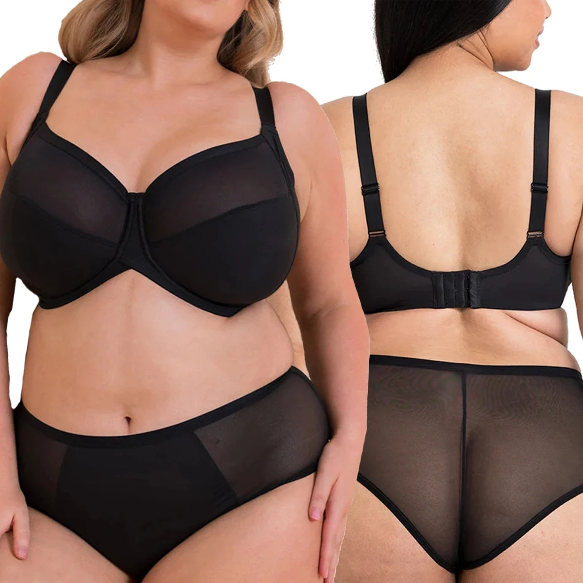 Plus Size Minimizer Bra & Panty Set – Full Coverage Underwire Lingerie (D–H Cup)