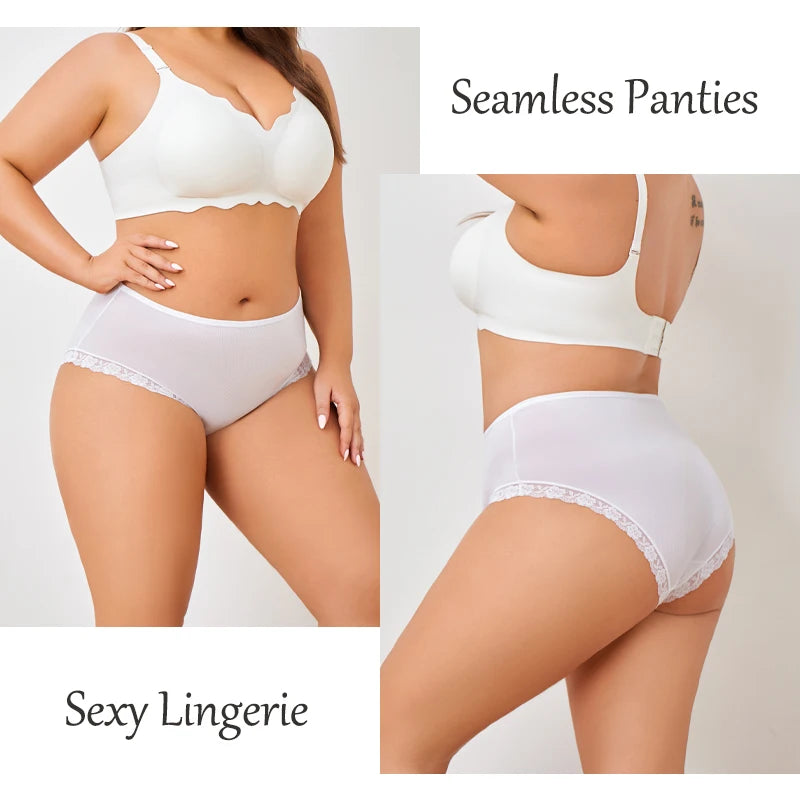 3-Pack Plus Size Maternity Seamless Lace High-Waist Panties (L–4XL)