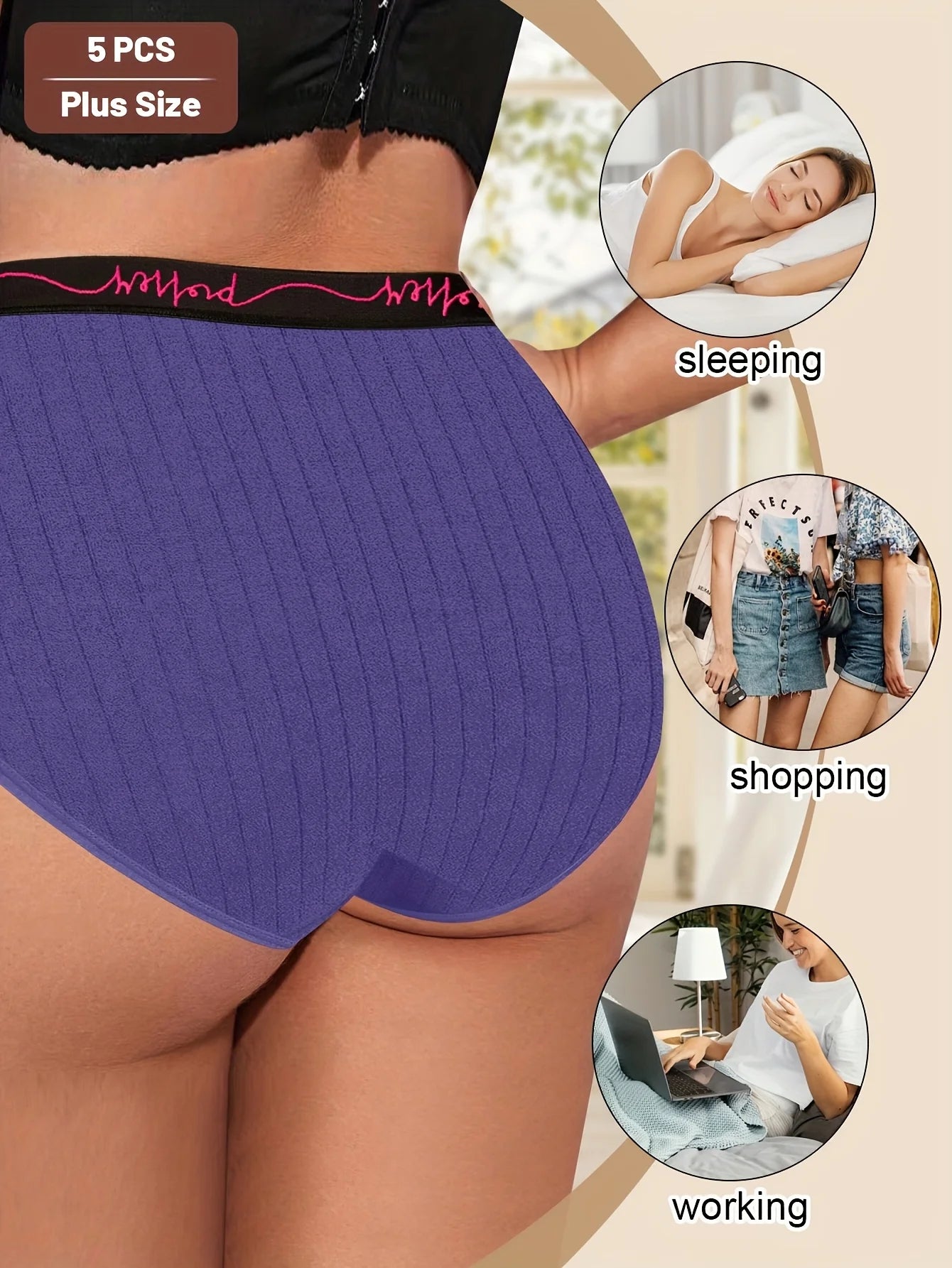 5-Pack Plus Size Mid-Rise Boyshort Underwear – Soft, Seamless & Comfortable