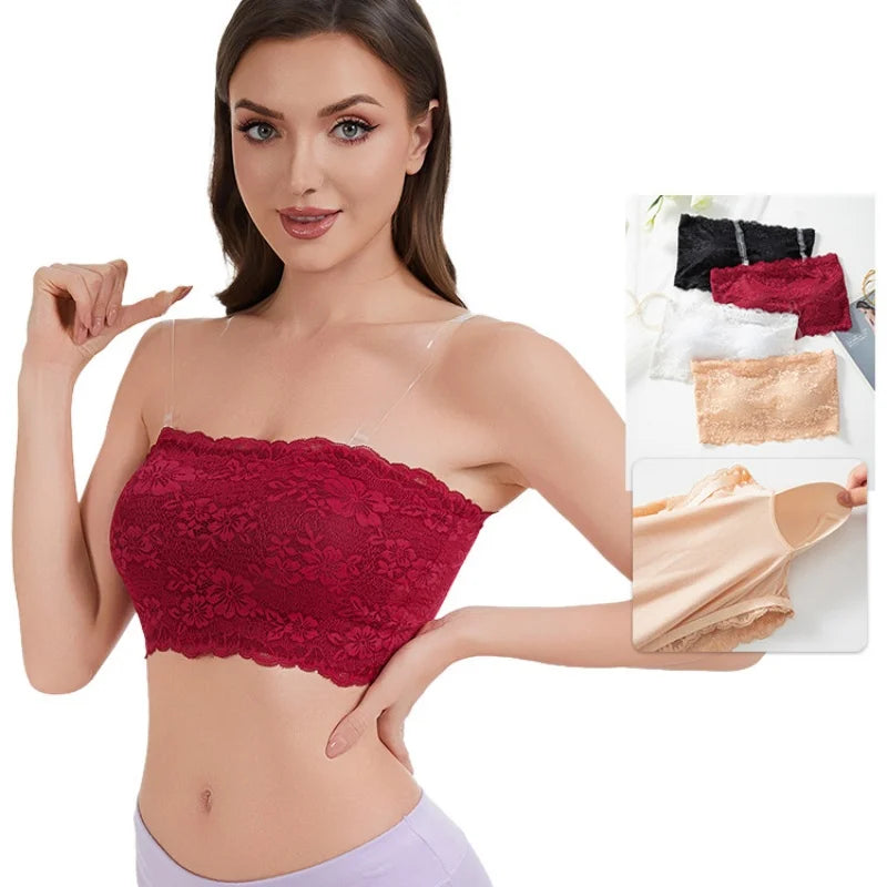 Plus Size Strapless Lace Bra – Seamless Wireless Body Shaping Support