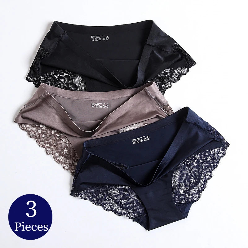 3 Pack Plus Size Lace Briefs for Women – Soft Satin & Floral Underwear Set