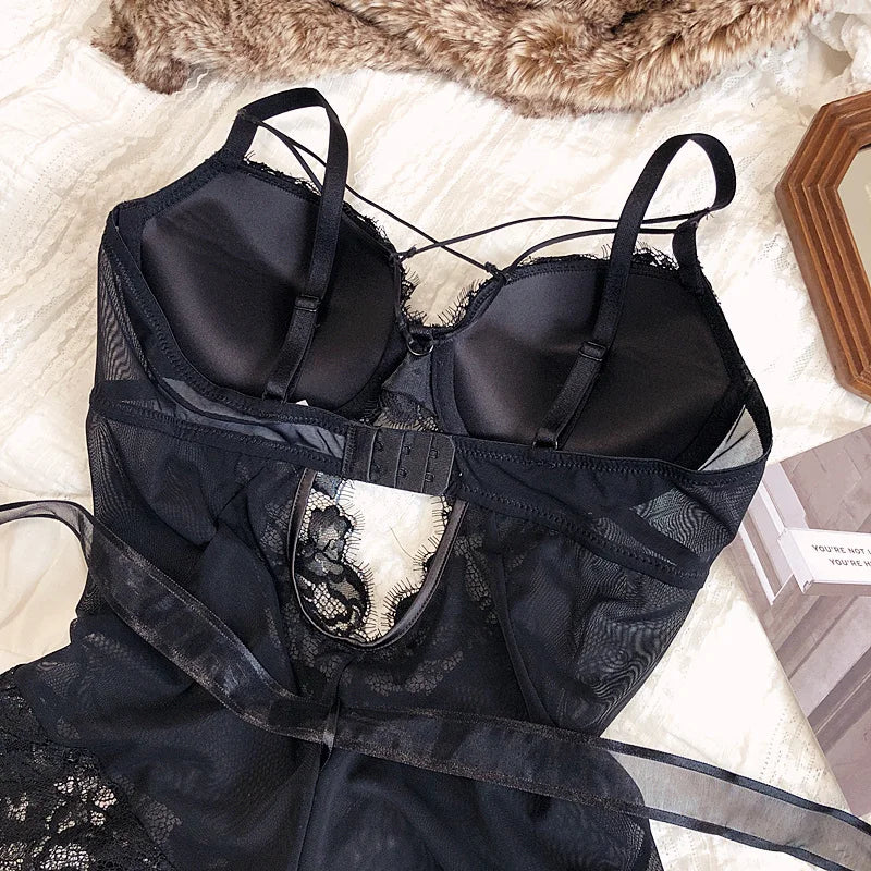 French Lace Push-Up Bodysuit with Adjustable Straps