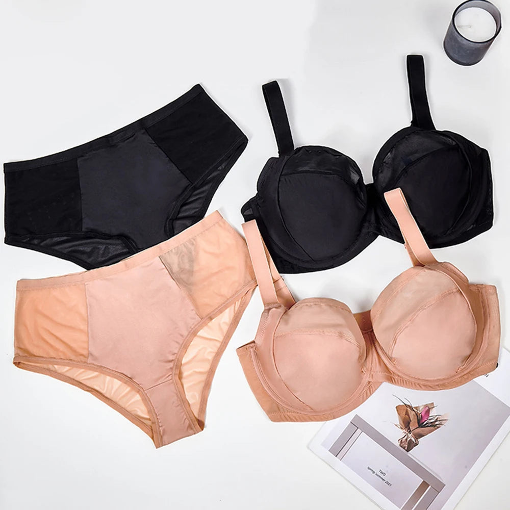 Plus Size Minimizer Bra & Panty Set – Full Coverage Underwire Lingerie (D–H Cup)